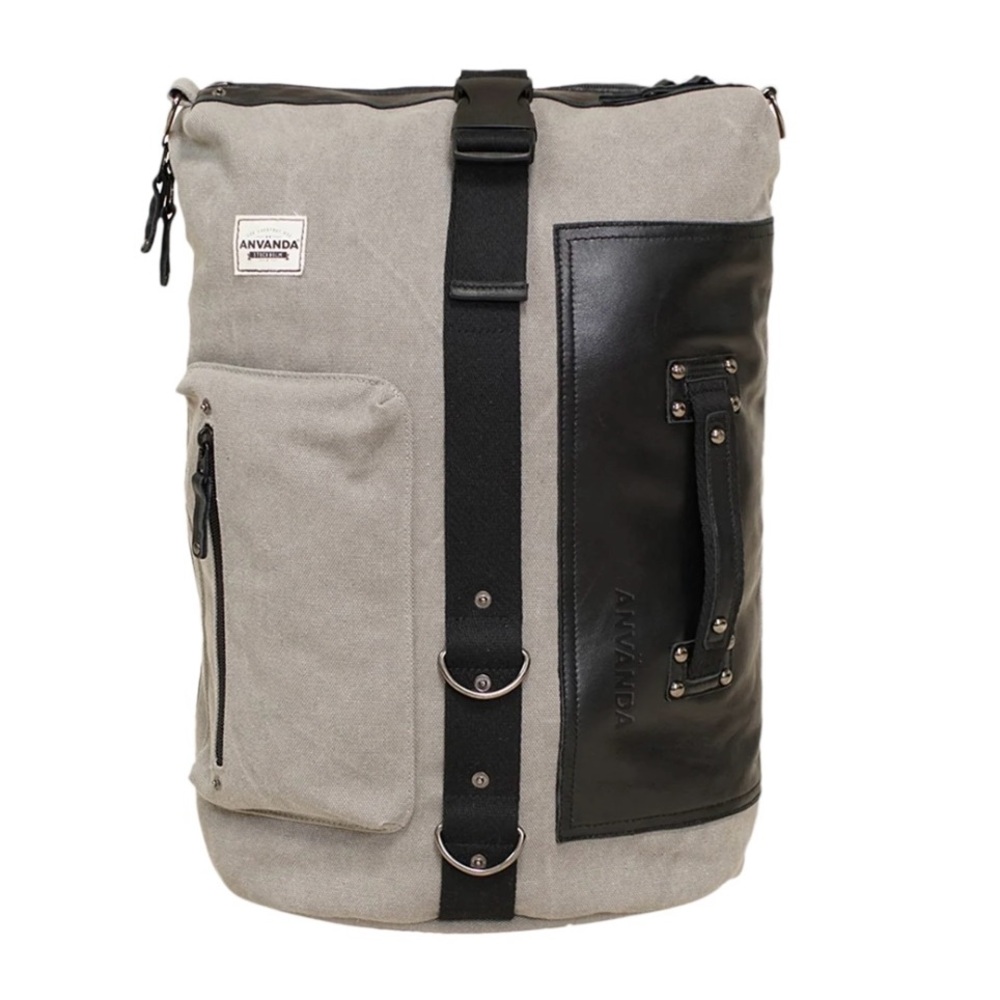 Anvanda Stockholm Large Leather Bag with USB laptop bag grey black NWT